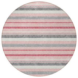 Homeroots 3' Black Ivory And Gray Striped Washable Area Rug - Stylish Indoor Outdoor Design For Any Space 8' Round Polyester 591755