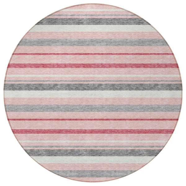 Homeroots 3' Black Ivory And Gray Striped Washable Area Rug - Stylish Indoor Outdoor Design For Any Space 8' Round Polyester 591755