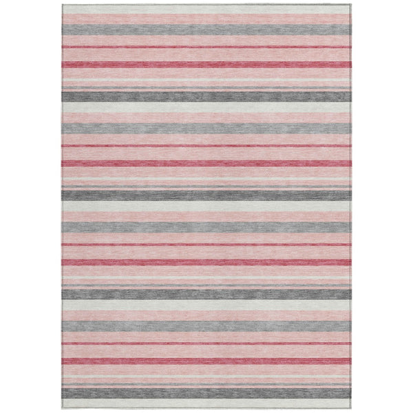 Homeroots 3' Black Ivory And Gray Striped Washable Area Rug - Stylish Indoor Outdoor Design For Any Space 8' X 10' Polyester 591756