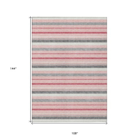 Homeroots 3' Black Ivory And Gray Striped Washable Area Rug - Stylish Indoor Outdoor Design For Any Space 9' X 12' Polyester 591757