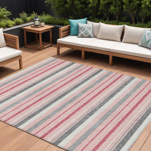 Homeroots 3' Black Ivory And Gray Striped Washable Area Rug - Stylish Indoor Outdoor Design For Any Space 10' X 14' Polyester 591758