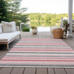 Homeroots 3' Black Ivory And Gray Striped Washable Area Rug - Stylish Indoor Outdoor Design For Any Space 10' X 14' Polyester 591758