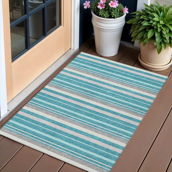 Homeroots 3' Black Ivory And Gray Striped Washable Area Rug - Stylish Indoor Outdoor Design For Any Space 3' X 5' Polyester 591759