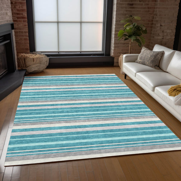 Homeroots 3' Black Ivory And Gray Striped Washable Area Rug - Stylish Indoor Outdoor Design For Any Space 3' X 5' Polyester 591759