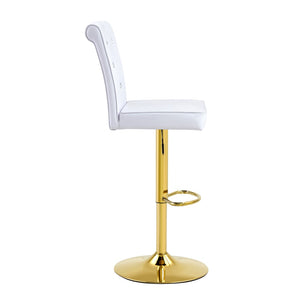 English Elm Modern Glass Pub Set with Gold Chrome Base and White Swivel Stools for Home Bar W3875S00036