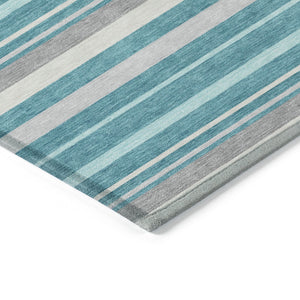 Homeroots 3' Black Ivory And Gray Striped Washable Area Rug - Stylish Indoor Outdoor Design For Any Space 5' X 8' Polyester 591760