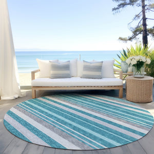 Homeroots 3' Black Ivory And Gray Striped Washable Area Rug - Stylish Indoor Outdoor Design For Any Space 8' Round Polyester 591761