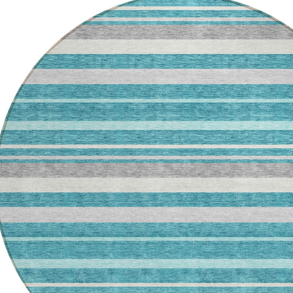 Homeroots 3' Black Ivory And Gray Striped Washable Area Rug - Stylish Indoor Outdoor Design For Any Space 8' Round Polyester 591761