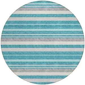Homeroots 3' Black Ivory And Gray Striped Washable Area Rug - Stylish Indoor Outdoor Design For Any Space 8' Round Polyester 591761