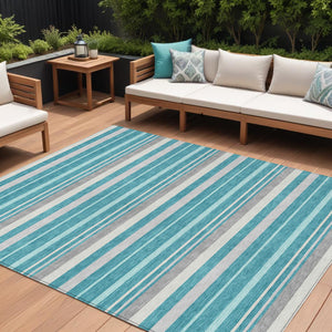 Homeroots 3' Black Ivory And Gray Striped Washable Area Rug - Stylish Indoor Outdoor Design For Any Space 8' X 10' Polyester 591762