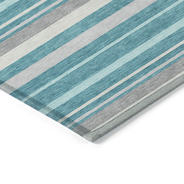 Homeroots 3' Black Ivory And Gray Striped Washable Area Rug - Stylish Indoor Outdoor Design For Any Space 8' X 10' Polyester 591762