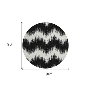Homeroots 3' Durable Black And Ivory Chevron Indoor Outdoor Area Rug - Stylish, Washable, And Versatile Design 8' Round Polyester 591767