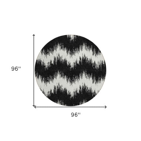 Homeroots 3' Durable Black And Ivory Chevron Indoor Outdoor Area Rug - Stylish, Washable, And Versatile Design 8' Round Polyester 591767