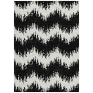Homeroots 3' Durable Black And Ivory Chevron Indoor Outdoor Area Rug - Stylish, Washable, And Versatile Design 8' X 10' Polyester 591768