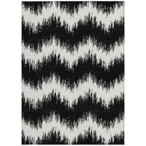 Homeroots 3' Durable Black And Ivory Chevron Indoor Outdoor Area Rug - Stylish, Washable, And Versatile Design 10' X 14' Polyester 591770