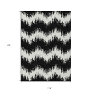 Homeroots 3' Durable Black And Ivory Chevron Indoor Outdoor Area Rug - Stylish, Washable, And Versatile Design 10' X 14' Polyester 591770