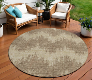 Homeroots 3' Durable Black And Ivory Chevron Indoor Outdoor Area Rug - Stylish, Washable, And Versatile Design 8' Round Polyester 591773