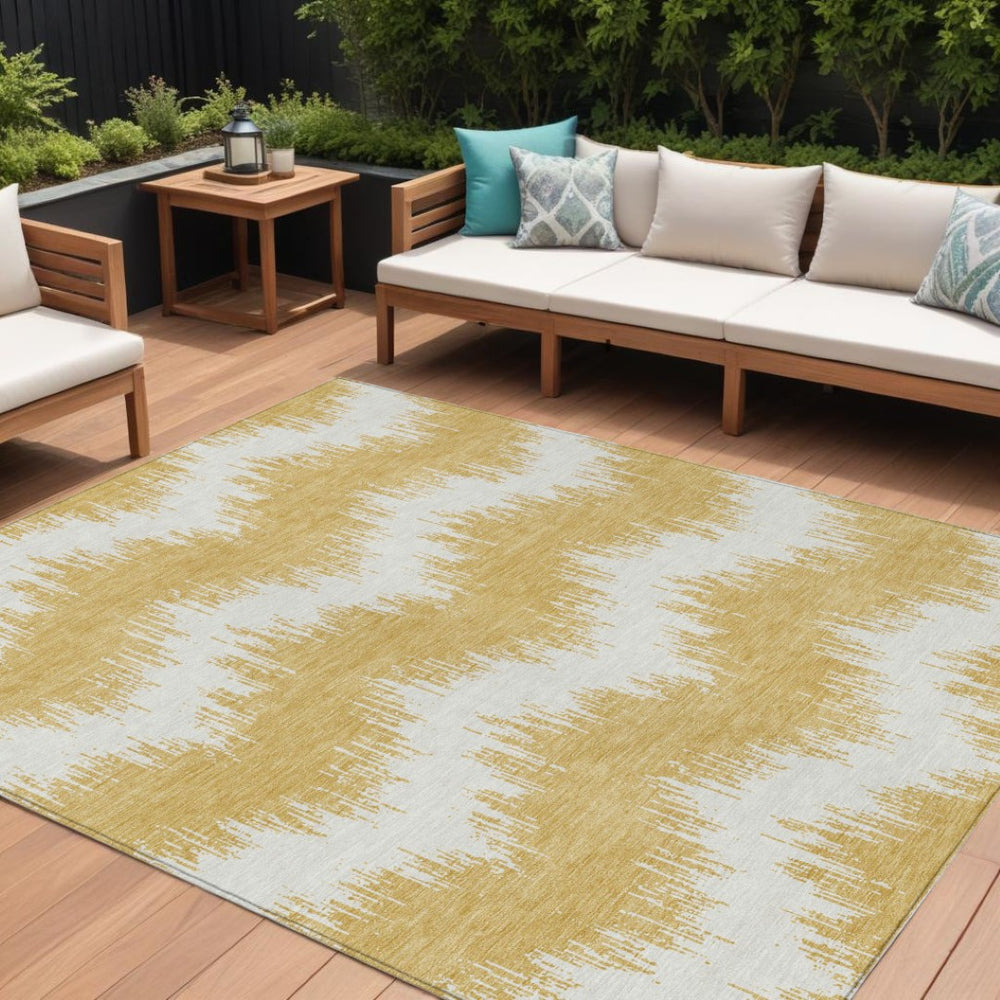 HomeRoots 9' Gold and Ivory Chevron Area Rug - Stylish, Washable, Durable Design for Indoor & Outdoor Use 9' X 12' 591787