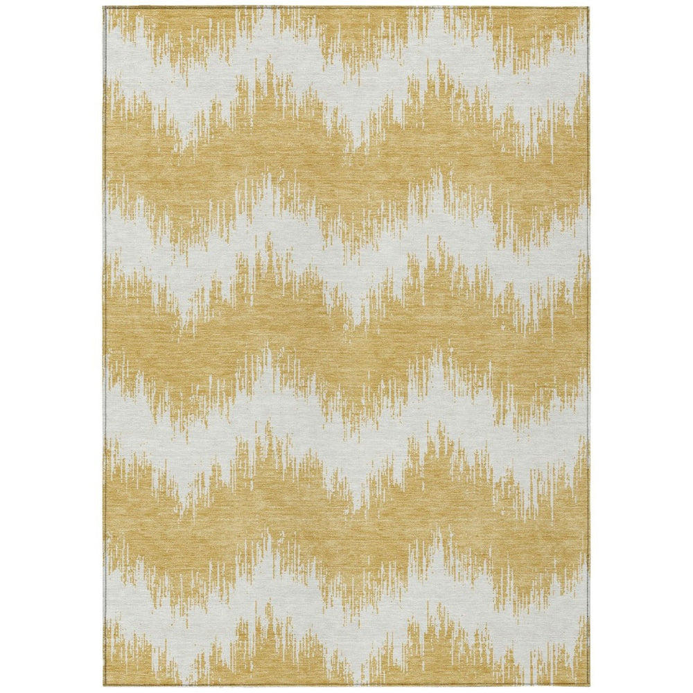 HomeRoots 9' Gold and Ivory Chevron Area Rug - Stylish, Washable, Durable Design for Indoor & Outdoor Use 9' X 12' 591787