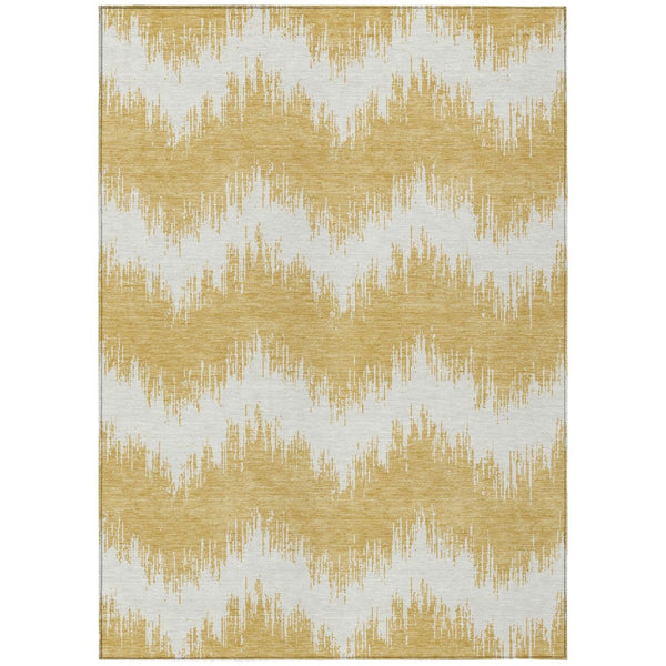HomeRoots 9' Gold and Ivory Chevron Area Rug - Stylish, Washable, Durable Design for Indoor & Outdoor Use 9' X 12' 591787