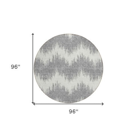 Homeroots 3' Durable Black And Ivory Chevron Indoor Outdoor Area Rug - Stylish, Washable, And Versatile Design 8' Round Polyester 591791