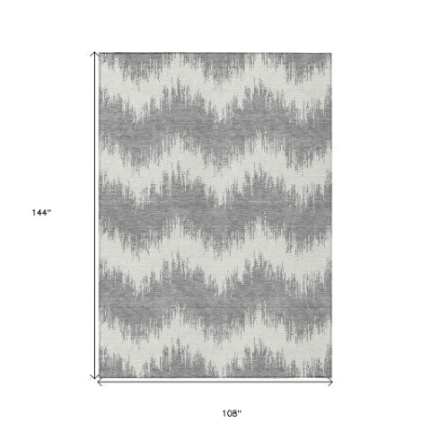 Homeroots 3' Durable Black And Ivory Chevron Indoor Outdoor Area Rug - Stylish, Washable, And Versatile Design 9' X 12' Polyester 591793