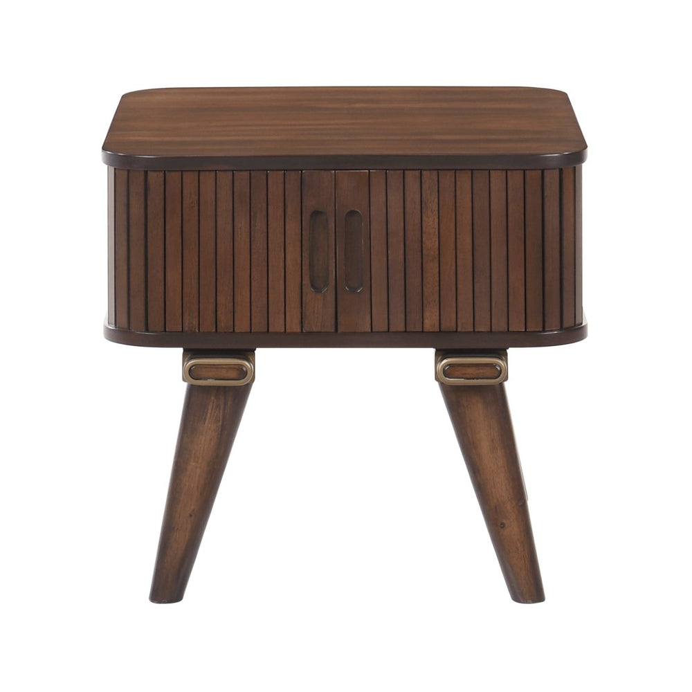 English Elm 1pc Walnut Veneer End Table with Wrap Around Tambour Doors Mid Century Living Room B011P287324