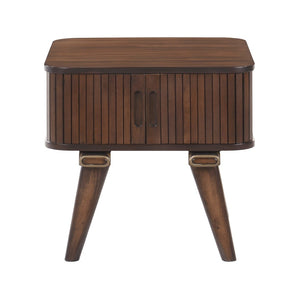 English Elm 1pc Walnut Veneer End Table with Wrap Around Tambour Doors Mid Century Living Room B011P287324