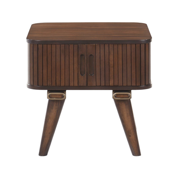English Elm 1pc Walnut Veneer End Table with Wrap Around Tambour Doors Mid Century Living Room B011P287324