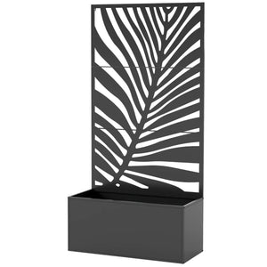 English Elm Raised Metal Garden Bed with Tall Diamond Trellis Powder Coated Outdoor Privacy Planter T3971P455175