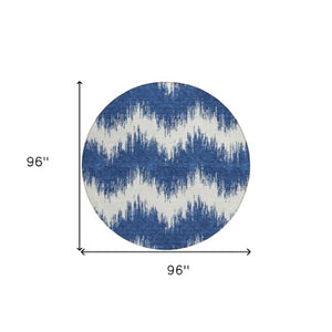 Homeroots 3' Durable Black And Ivory Chevron Indoor Outdoor Area Rug - Stylish, Washable, And Versatile Design 8' Round Polyester 591803