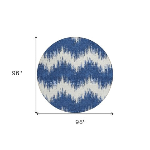 Homeroots 3' Durable Black And Ivory Chevron Indoor Outdoor Area Rug - Stylish, Washable, And Versatile Design 8' Round Polyester 591803