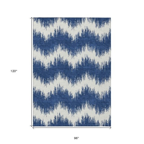 Homeroots 3' Durable Black And Ivory Chevron Indoor Outdoor Area Rug - Stylish, Washable, And Versatile Design 8' X 10' Polyester 591804