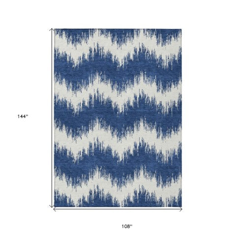 Homeroots 3' Durable Black And Ivory Chevron Indoor Outdoor Area Rug - Stylish, Washable, And Versatile Design 9' X 12' Polyester 591805