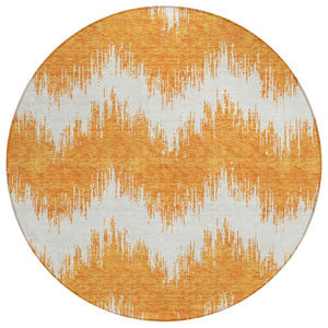 HomeRoots 5' Vibrant Orange and Ivory Chevron Washable Area Rug - Durable Indoor Outdoor Accent for Any Space 8' Round 591809