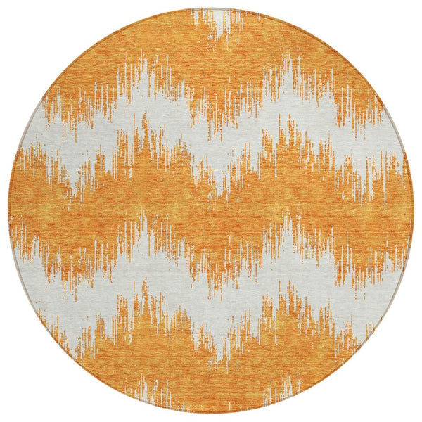 HomeRoots 5' Vibrant Orange and Ivory Chevron Washable Area Rug - Durable Indoor Outdoor Accent for Any Space 8' Round 591809