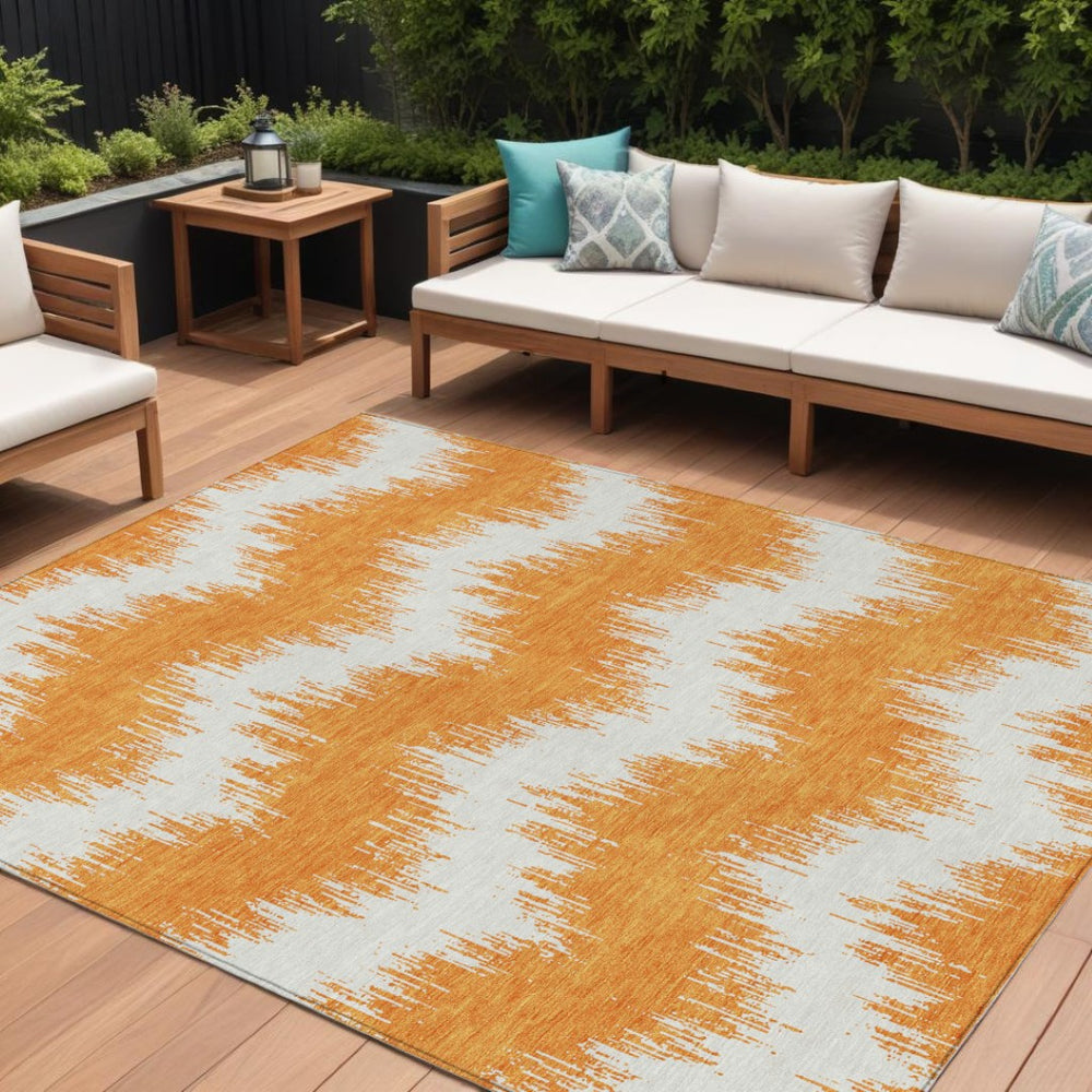 HomeRoots 5' Vibrant Orange and Ivory Chevron Washable Area Rug - Durable Indoor Outdoor Accent for Any Space 8' X 10' 591810