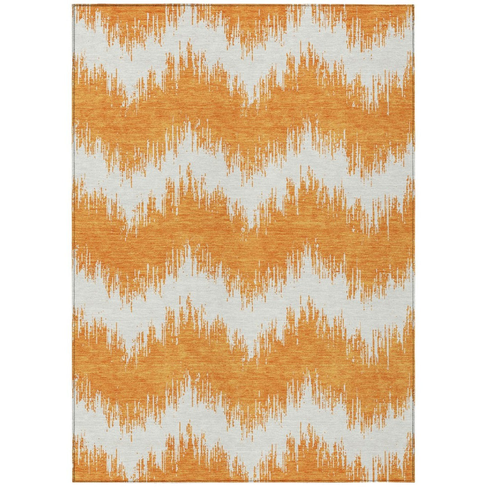 HomeRoots 9' Orange and Ivory Chevron Area Rug - Vibrant, Durable, Washable Design for Indoor & Outdoor Spaces 9' X 12' 591811