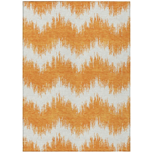 HomeRoots 9' Orange and Ivory Chevron Area Rug - Vibrant, Durable, Washable Design for Indoor & Outdoor Spaces 9' X 12' 591811