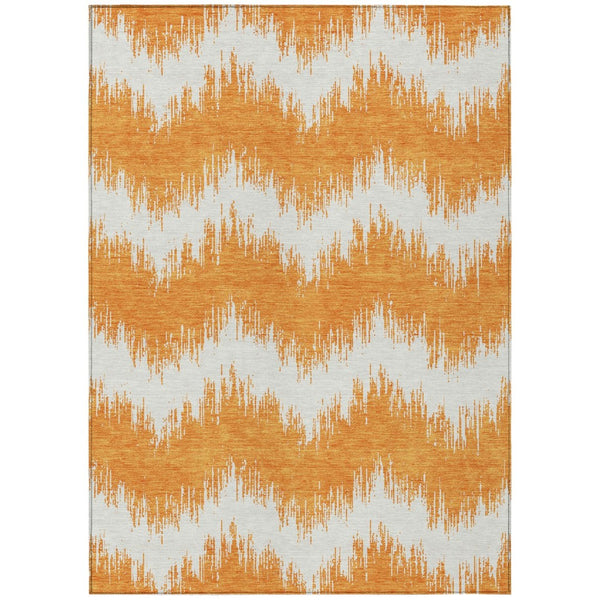 HomeRoots 9' Orange and Ivory Chevron Area Rug - Vibrant, Durable, Washable Design for Indoor & Outdoor Spaces 9' X 12' 591811