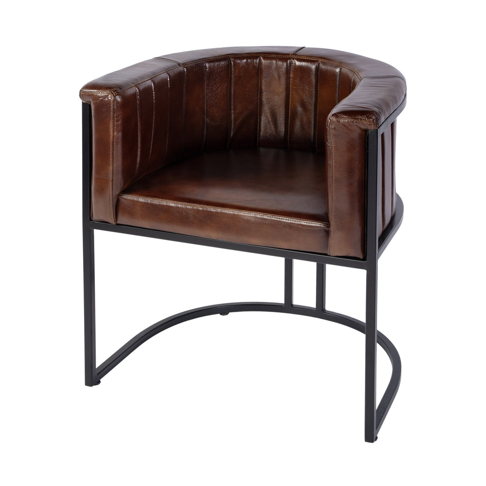 Butler Specialty Butler Barrel-shaped Leather Accent Chair - Luxurious Black & Brown Design For Any Space, Fully Assembled Black,Brown Iron,Genuine Leather 5918344-butler