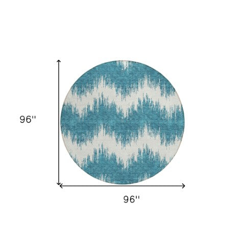 Homeroots 3' Durable Black And Ivory Chevron Indoor Outdoor Area Rug - Stylish, Washable, And Versatile Design 8' Round Polyester 591839