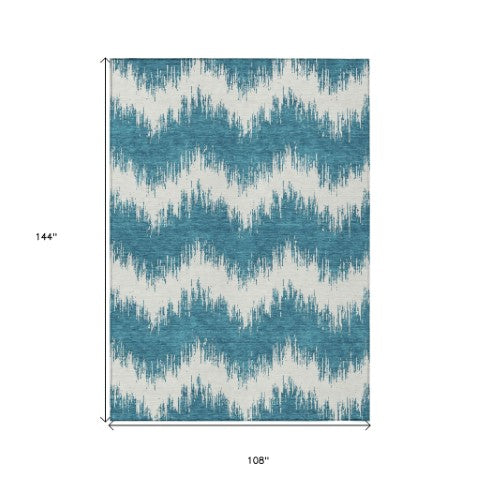 Homeroots 3' Durable Black And Ivory Chevron Indoor Outdoor Area Rug - Stylish, Washable, And Versatile Design 9' X 12' Polyester 591841