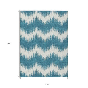 Homeroots 3' Durable Black And Ivory Chevron Indoor Outdoor Area Rug - Stylish, Washable, And Versatile Design 10' X 14' Polyester 591842