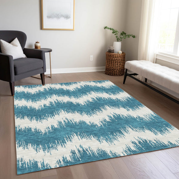 Homeroots 3' Durable Black And Ivory Chevron Indoor Outdoor Area Rug - Stylish, Washable, And Versatile Design 10' X 14' Polyester 591842