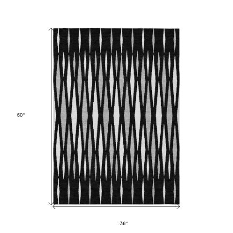 Homeroots 3' Black Ivory And Gray Geometric Indoor Outdoor Area Rug - Stylish, Washable, Stain Resistant Design 3' X 5' Polyester 591855