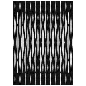 HomeRoots 5' Modern Black, Ivory, and Gray Geometric Washable Area Rug for Indoor and Outdoor Durability 5' X 8' 591856