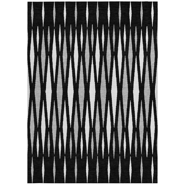 HomeRoots 5' Modern Black, Ivory, and Gray Geometric Washable Area Rug for Indoor and Outdoor Durability 5' X 8' 591856