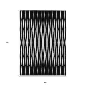 Homeroots 3' Black Ivory And Gray Geometric Indoor Outdoor Area Rug - Stylish, Washable, Stain Resistant Design 5' X 8' Polyester 591856