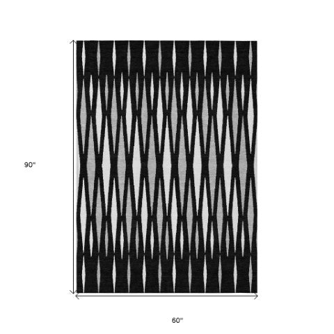 Homeroots 3' Black Ivory And Gray Geometric Indoor Outdoor Area Rug - Stylish, Washable, Stain Resistant Design 5' X 8' Polyester 591856